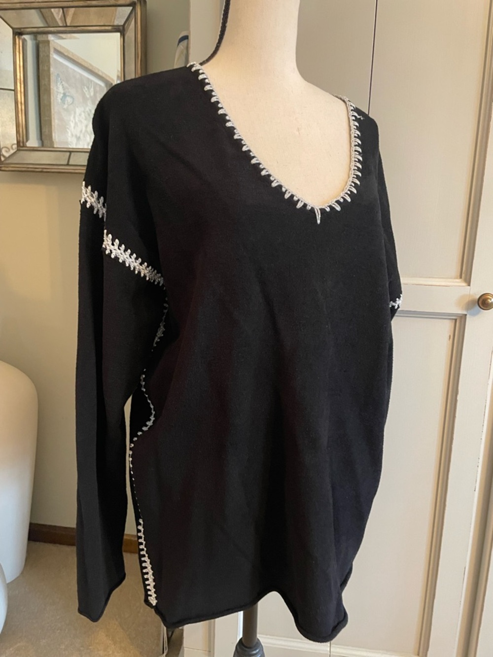 Johnny Was Black & Silver Whipstitch Sweater